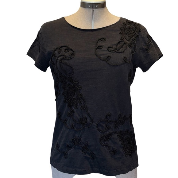 Coldwater Creek Tops - Coldwater Creek | Black Cotton Appliqué Tee | S